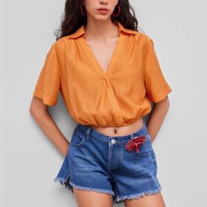 Cider Collar Wrap Cropped Top